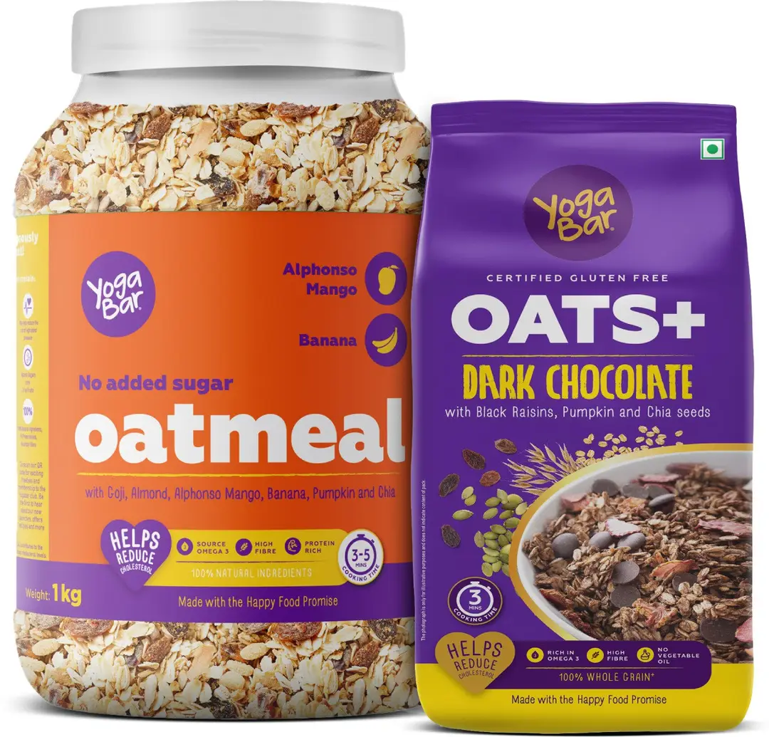 Yogabar - Fruit and Nut Oatmeal 1kg - Dark Chocolate Oatmeal 1kg Combo - Combo pack (Oatmeal & Dark Chocolate )