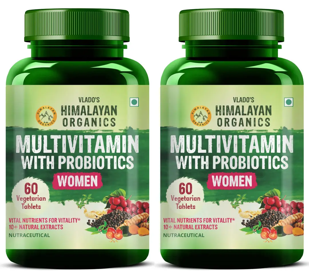 Vlado's Himalayan Organics - Multivitamin with Probiotics for Women with 60+ Natural Extracts, Vitamins & Minerals - Pack of 2 (120 Tablets)