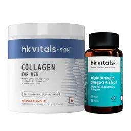 hk vitals Marine Collagen for Men Supplement (Orange, 200gm) and Triple Strength Omega-3 Fish Oil Supplement (60 Capsules)