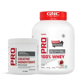 GNC - Pro Performance 100% Whey Creamy Strawberry + Creatine Monohydrate -4lbs / 250gm Combo icon