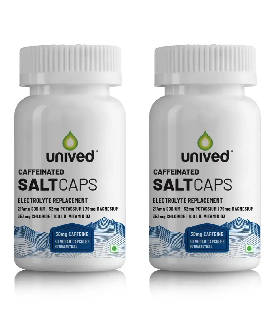 Unived - Caffeinated Salt Caps - With Chloride, Sodium, Potassium - For Injury Prevention And Immunity - Pack of 2(60 Capsules)