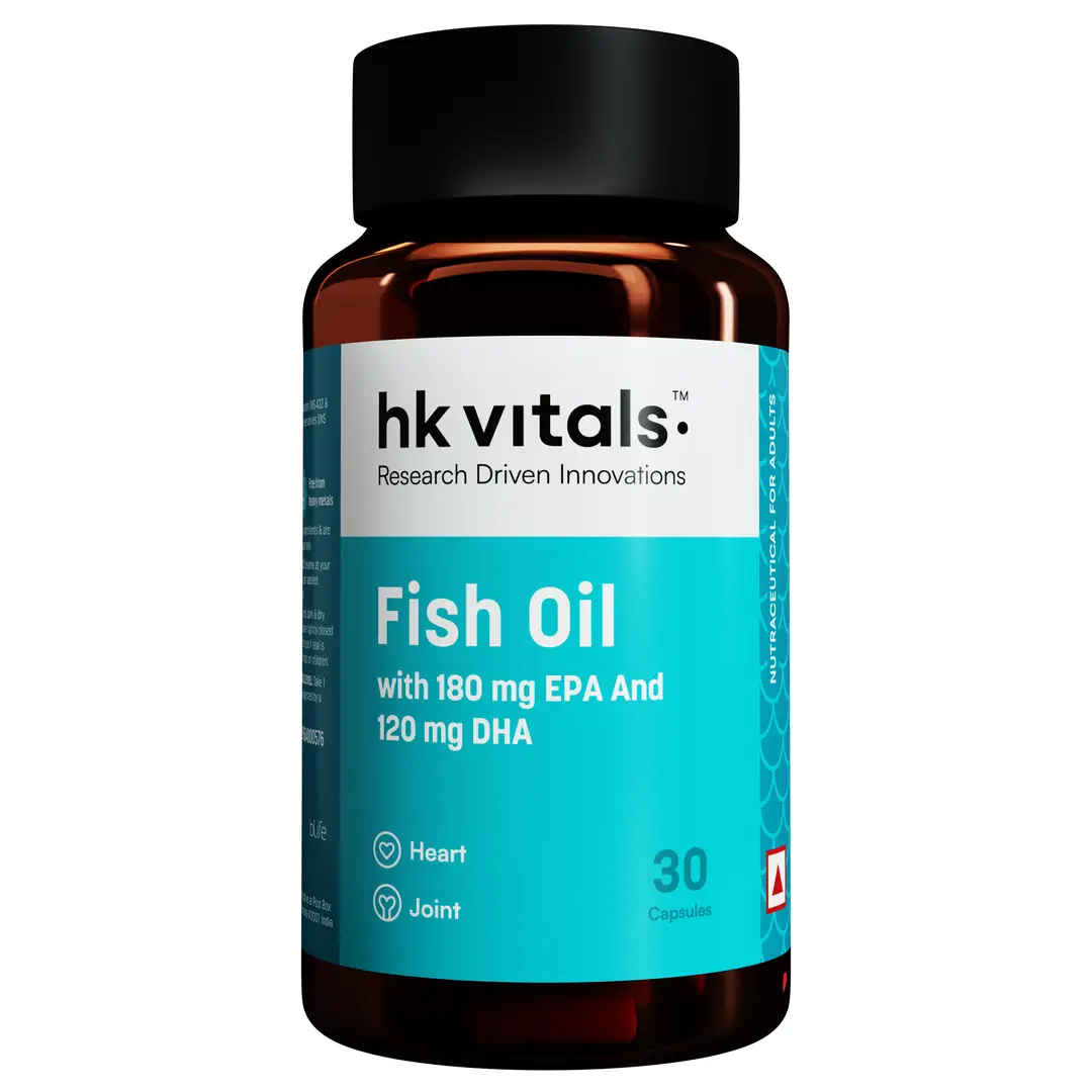 hk vitals Fish Oil (30 Capsules) | For Men And Women (1000mg Omega 3 with 180mg EPA & 120mg DHA) | For Brain, Heart, Eyes, & Joints Health - Pack of 1 (30 Softgels)