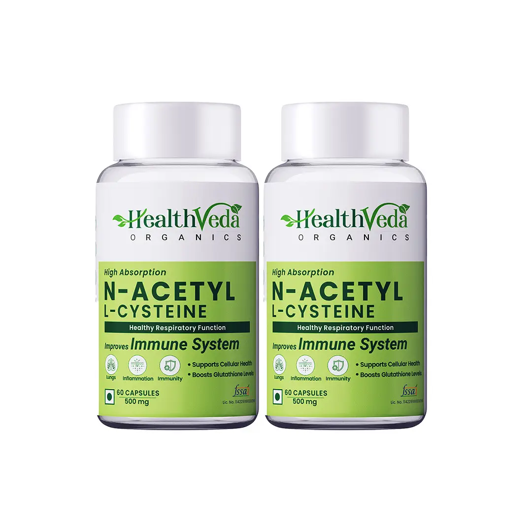 Health Veda Organics - N - Acetyl L - Cysteine - With N - Acetyl, L - Cysteine 500mg - For Lungs, Respiratory Support - Pack of 2 (120 Capsules)