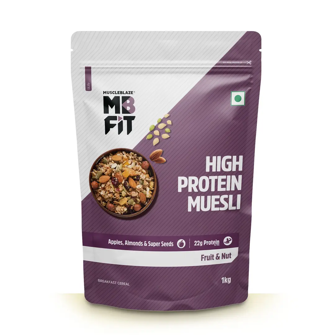 MuscleBlaze - High Protein Muesli, Fruits & Nut, 22 g Protein, with Superseeds, Raisins & Almonds, Ready to Eat Healthy Snack - Fruits & Nut (1000 gm)