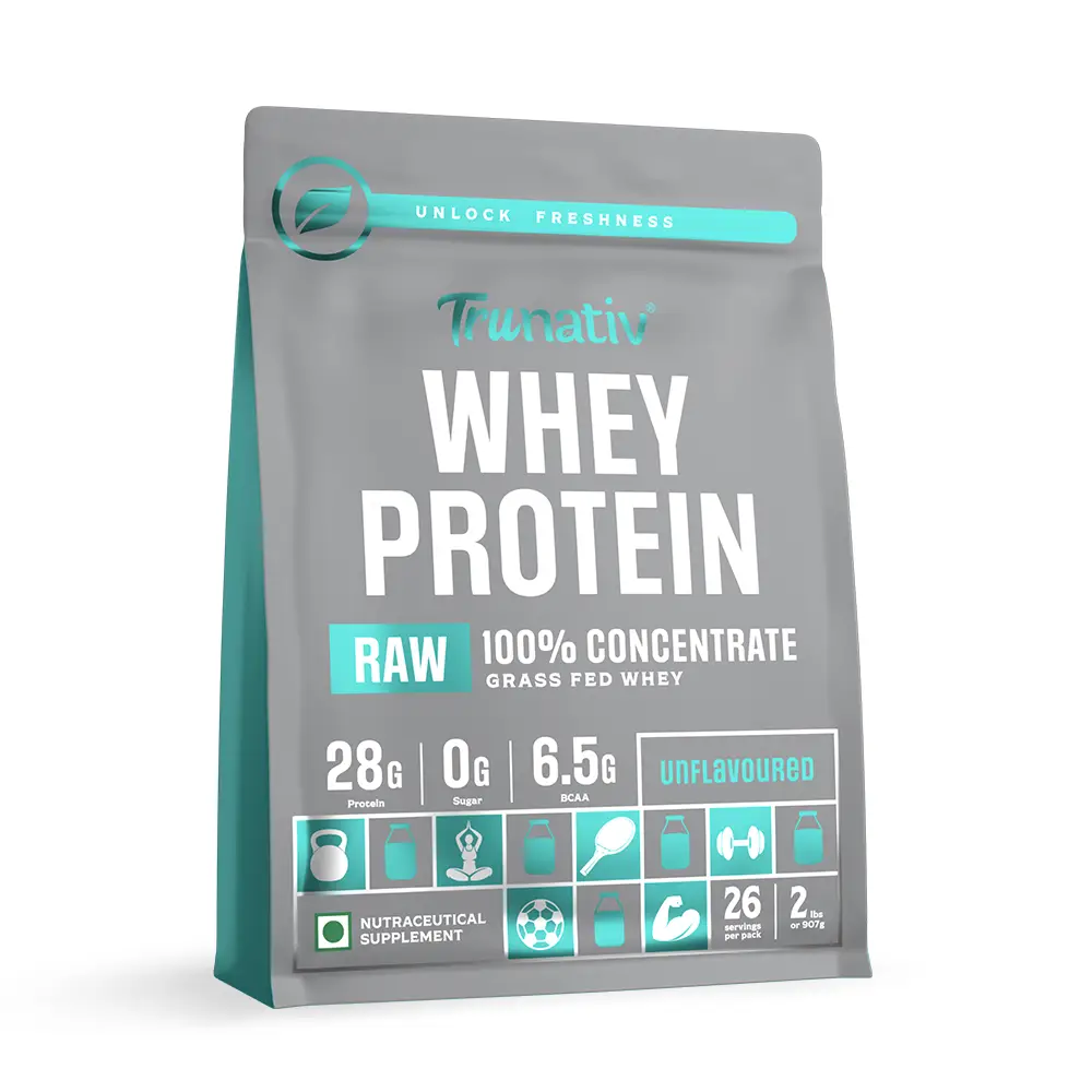 TruNativ Raw Whey Protein Concentrate Powder| 24 gm Protein | 5 gm BCAA | Ultra low Carbs - Unflavoured (1 Kg)