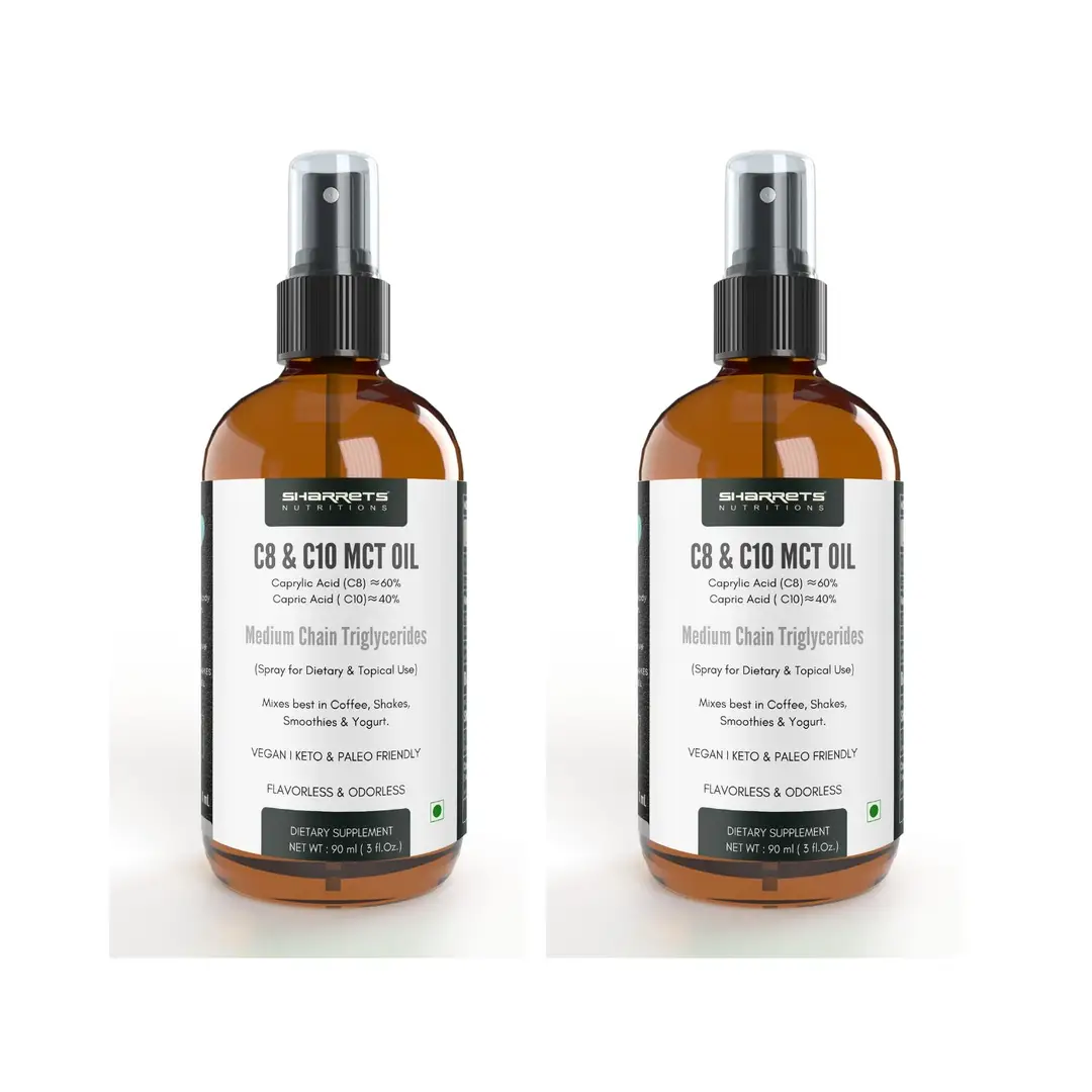 Sharrets C8 C10 MCT oil 90 ml Spray - MCT Oil for Weight Loss, Heart & Brain Health - Pack of 2 (180 ml)