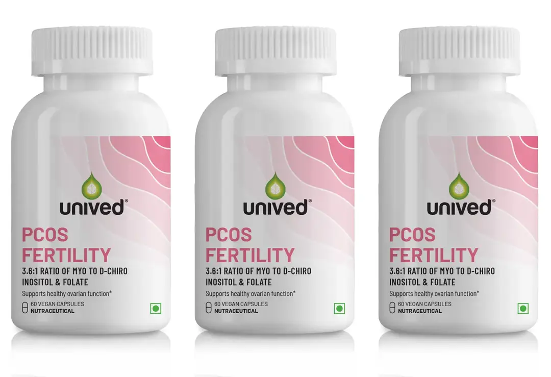 Unived PCOS Fertility with Myo Inositol for Female Fertility And Reproductive Health - Pack of 3(180 Capsules)