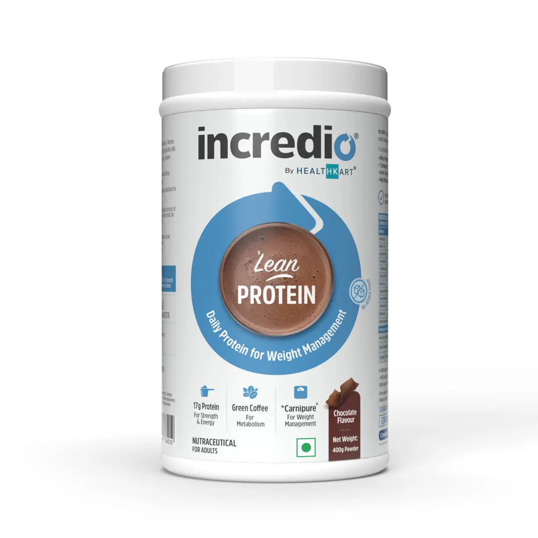 Incredio by HealthKart Lean Protein with 17g Whey Protein for Weight Management, Faster Metabolism and Higher Energy Levels - Chocolate,400 gm