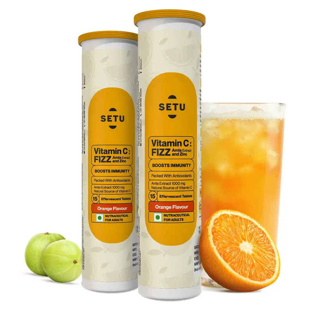 Setu - Vitamin C - Fizz, Amla Extract and Zinc - Boosts body’s defenses against pathogens & infections - Orange,30 Effervescent Tablets