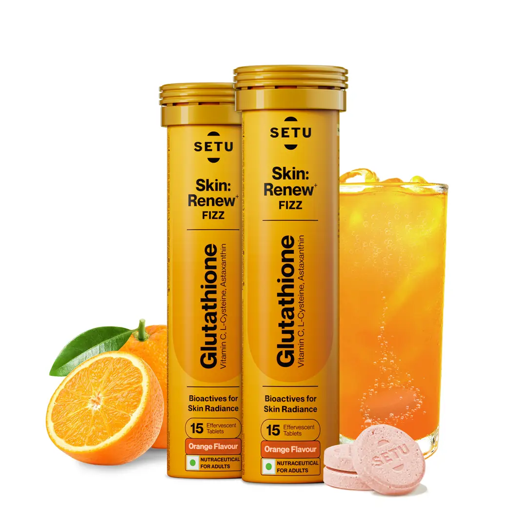 Setu Skin Renew Glutathione 500 mg With Vitamin C, Supports Detoxification, Sugar-Free - Orange,30 Effervescent Tablets