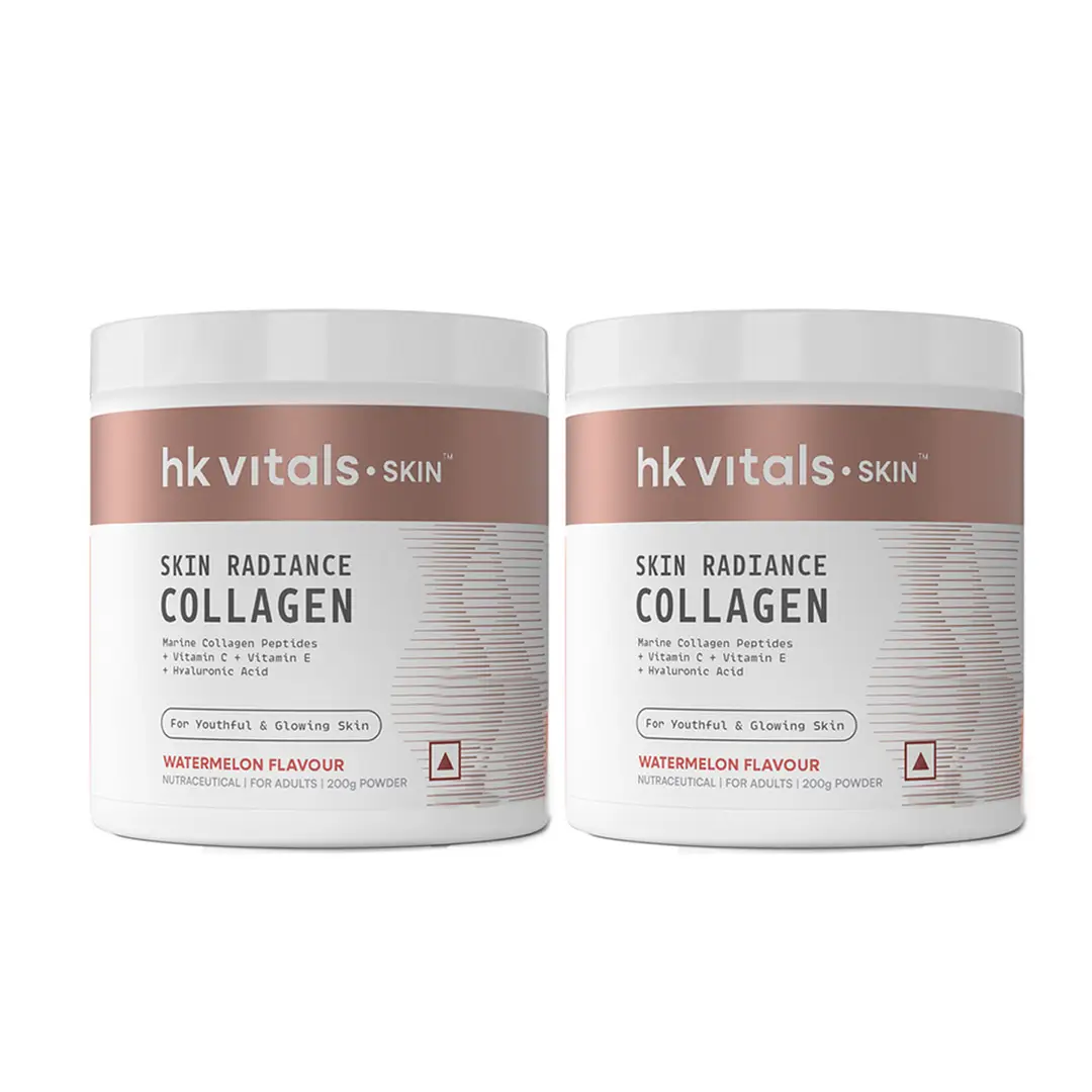 HealthKart - HK Vitals Skin Radiance Collagen Powder, Marine Collagen Supplements for Women & Men with Biotin, Vitamin C, E, Sodium Hyaluronate, for Healthy Skin, Hair & Nails - Watermelon (400 gm)