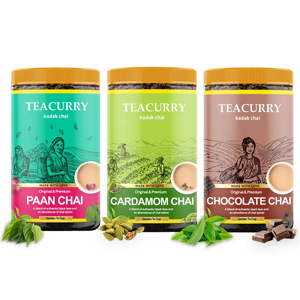 TEACURRY Flavored Chai Combo Pack (3x100 Grams)- Paan, Cardomon, Chocolate - Multi flavors (300 gm)
