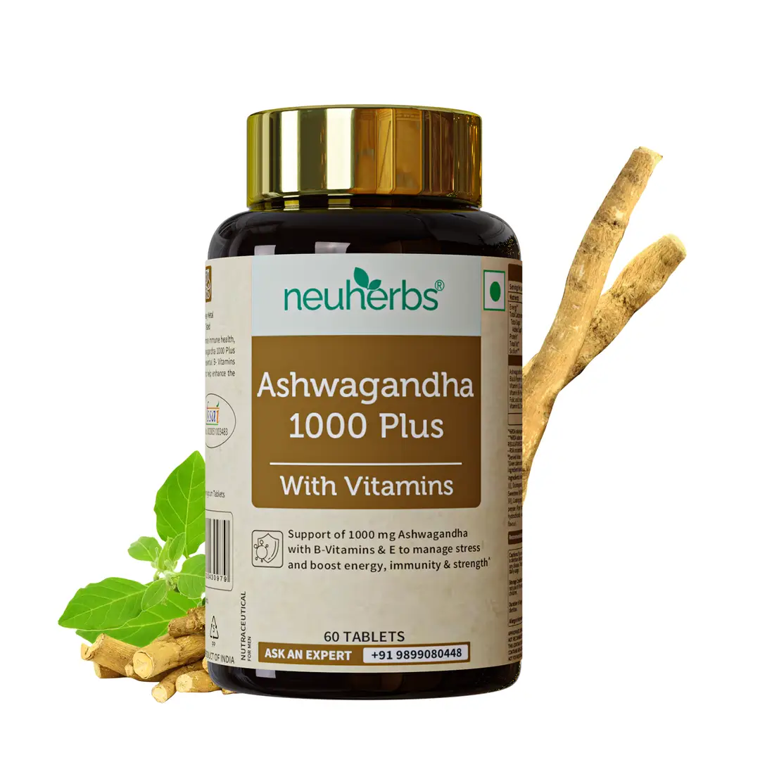 Neuherbs - Ashwagandha 1000 Plus - with Vitamin B6, Vitamin B9, Vitamin B12 - for Improving Body Immunity - Pack of 1 (60 Tablets)