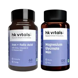 hk vitals Magnesium Glycinate (1682mg) 120 Tablets | For Better Sleep Quality & Muscle Recovery with Iron + Folic Acid Supplement (60 Capsules)
