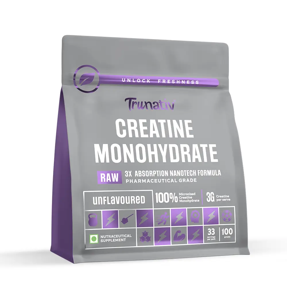 TruNativ Micronised Creatine with Pure Creatine Monohydrate for Enhanced Strength, Fast-Absorbing, Recovery and Mental Focus - 100 gm