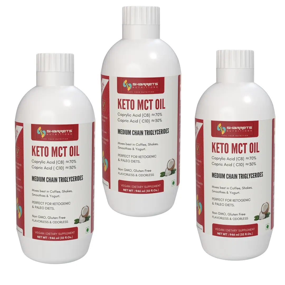Sharrets Vegan Keto MCT Oil for Fat loss, Intermittent fasting and Energy - Pack of 3 (2838 ml)