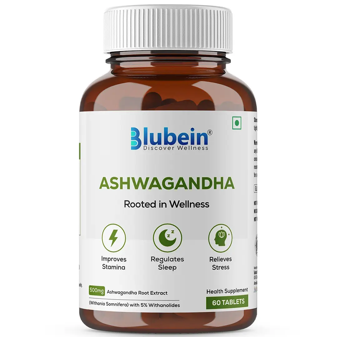 Blubein - Ashwagandha - With Ashwagandha extract, Withanolides For Stress relief, Enhances wellness - Pack of 1 (60 Tablets)