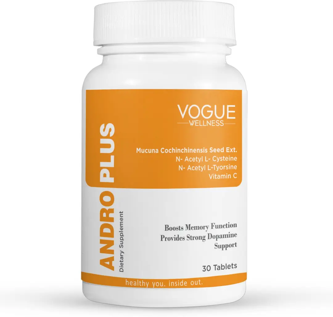 Vogue Wellness Andro Plus with Mucuna Dopamine Extract for Brain Booster, Memory and Focus - Pack of 1 (30 Tablets)