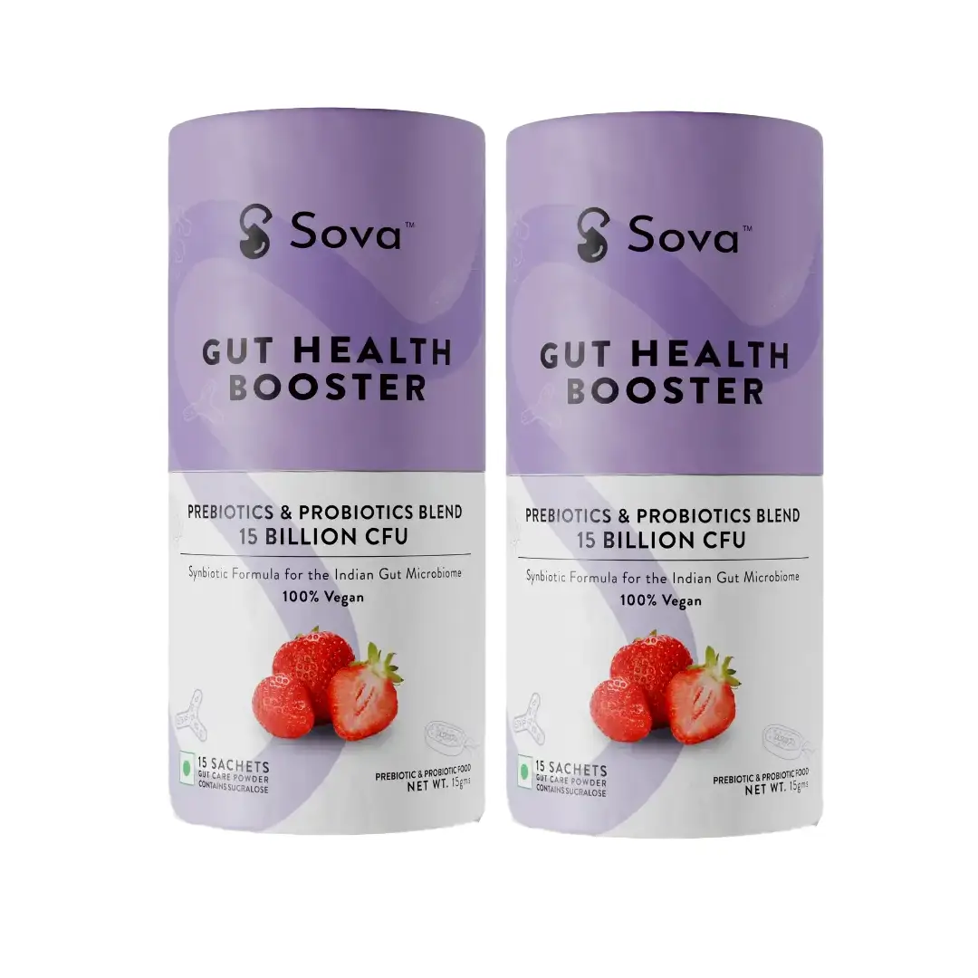 Sova Gut Health Booster Powder with 15Bn CFU Probiotics & Probiotics for Gas, Bloating and Constipation - Pack of 2 (30 Sachets)
