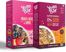 Yogabar - Muesli Super Saver Combo - Fruit and Nuts & Seeds + Wholegrains - For Weight Loss Management - Rich in Protein, Anti-Oxidants & Omega3 - Breakfast Cereal Muesli - 400gx2 icon