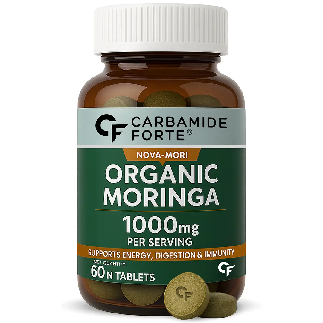 Carbamide Forte Organic Moringa Tablet with 1000mg Moringa Leaves Extract|Moringa Powder Tablets for Immunity, Digestion & Energy - Pack Of 1(60 Tablets)
