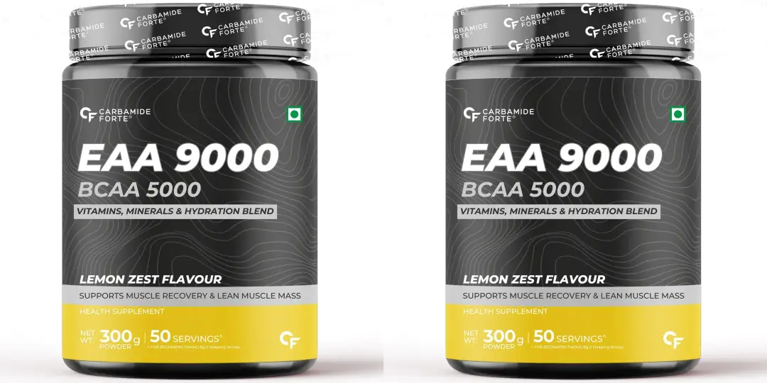 Carbamide Forte EAA 9000mg with Hydration Blend and Vitamins for Muscle Recovery - Lemon Zest,600 gm