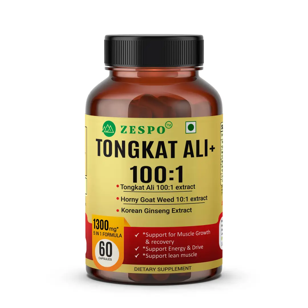 Zespo Tonhkat Ali+ with Goat Weed, Korean Ginseng, Beetroot for Energy and Stamina - Pack of 1(60 Capsules)
