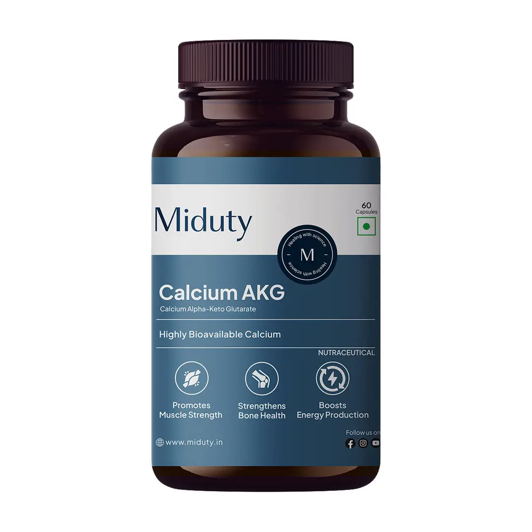 Miduty Calcium Alpha-KetoGlutarate (Ca-AKG)-Energy-Bone Muscle Strength-Pure-Stabilised-60 Capsules - Calcium Akg