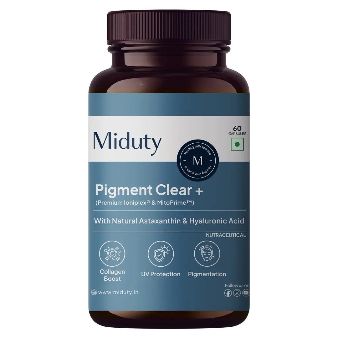 Miduty Pigment Clear with Glutathione, Hyaluronic Acid for Skin Brightening and Pigmentation - Pack of 1 (60 Capsules)