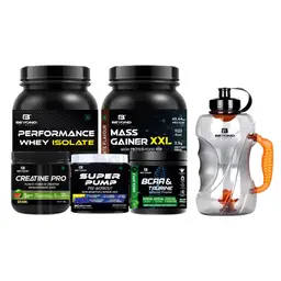 Beyond Fitness - Performance Whey Protein Powder + Mass Gainer XXL + Super Pump Pre Workout + BCAA & Taurine + Creatione Pro (Combo) - with 1500ml Shaker - for Muscle Growth, Weight Management and Endurance. icon