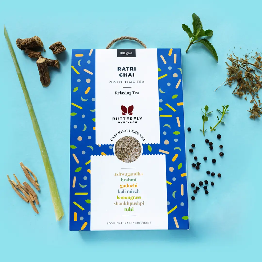 Butterfly Ayurveda - Ratri Chai (Night Time Tea) Herbal Infusion For Relaxation And Detoxification - 100gm
