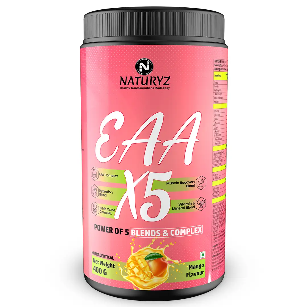 Naturyz EAA X5 Intra Workout with BCAA for Muscle Recovery and Endurance - Mango,400 gm