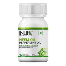 INLIFE - Neem Oil 350mg with Peppermint Oil 150mg for Digestive Health & Skin, Hair Care Supplement, Enteric Coated Capsules – 60 Liquid Filled Vegetarian Capsules icon