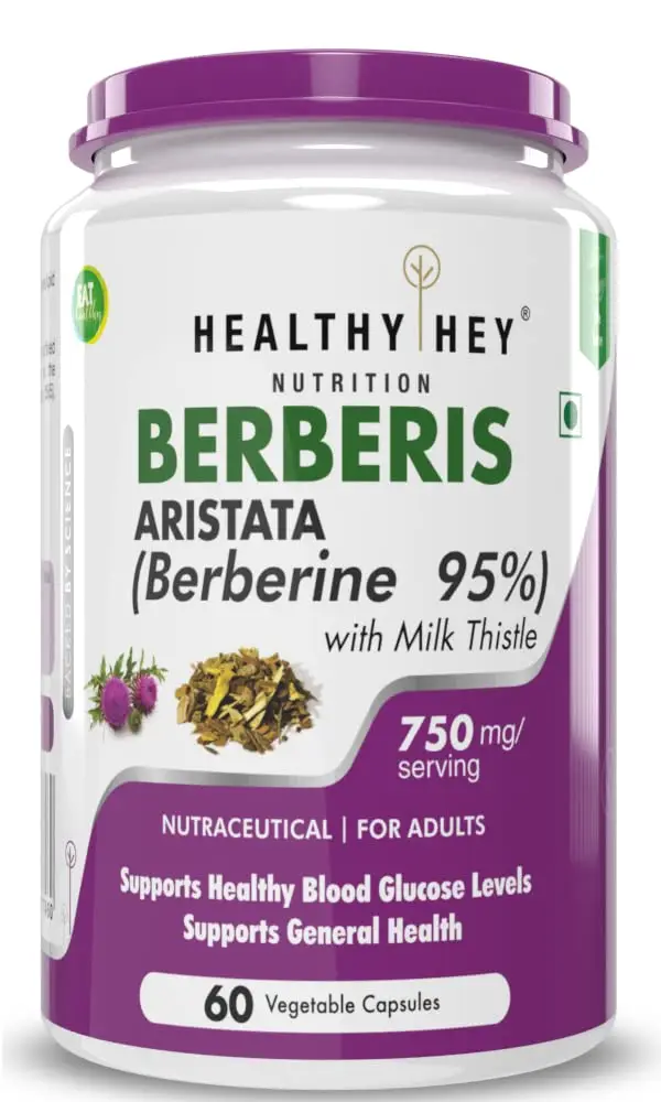 HealthyHey - Berberis (Berberine 95%) with Milk Thistle - 60 Capsules - Pack of 1 (60 Capsules)