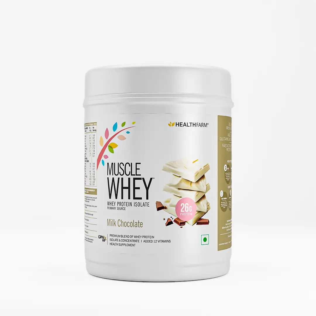 Healthfarm Muscle Whey Protein for Building Strength and Enabling Muscle Growth - Milk Chocolate,500 gm