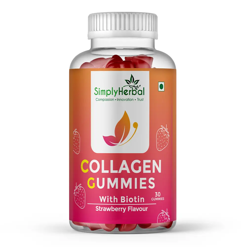 Simply Herbal Skin Collagen with Biotin and Hyaluronic Acid for youthful Skin - Pack of 1 (30 Gummies)