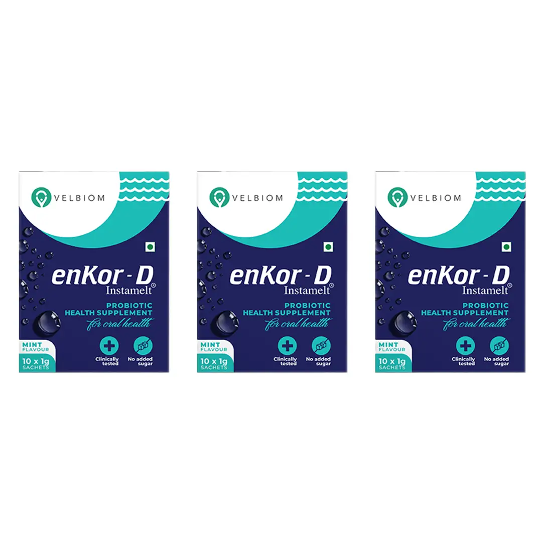 Velbiom EnKor-D for Oral Health, Prevents Sore Throat, Cough, Oral Infections and Prevents Bad Breath - Pack of 3 (30 Sachet)