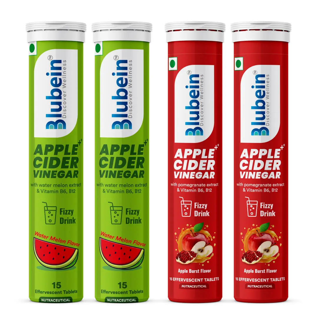 Blubein Apple Cider Vinegar with Vitamin B6 & B12 for Weight Loss and Enhances Digestion - Watermelon & Apple Citrus,60 Effervescent Tablets