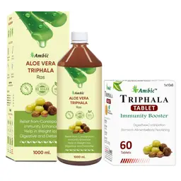 AMBIC Aloevera Triphala Juice - 1L with Constipation Relief Triphala 60 Tablets I Bowel Wellness & Digestive Health icon