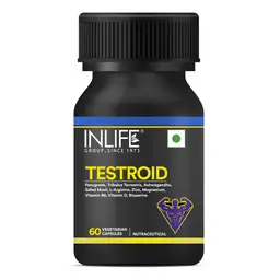 INLIFE - Testroid Testosterone Supplement for Men with Zinc Monomethionine Magnesium Aspartate Tribulus Terrestris, Ashwagandha, Safed Musli, Fenugreek - 60 Vegetarian Capsules