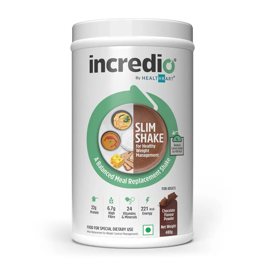Incredio by HK Vitals Slim Shake with Whey, Soy and Casein for Weight Management - Chocolate,480 gm