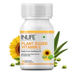 INLIFE - Plant Based Natural Vitamin E Oil Capsules for Face and Hair | Sunflower, Olive & Aloe Vera Oils | Skin Health and Immunity Booster Supplement for Women & Men–30 Vegetarian Capsules icon