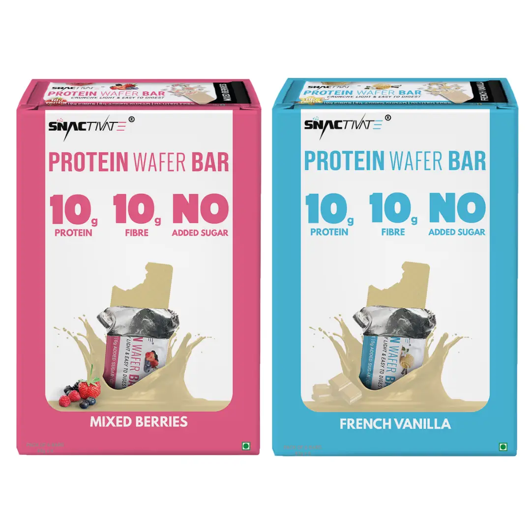 Snactivate Protein Wafer Bars with 10g Protein, 10g Fiber & Sugarfree for Healthy Snacking - Pack of 12 (Combo Pack) - French Vanilla and Mixed Berries