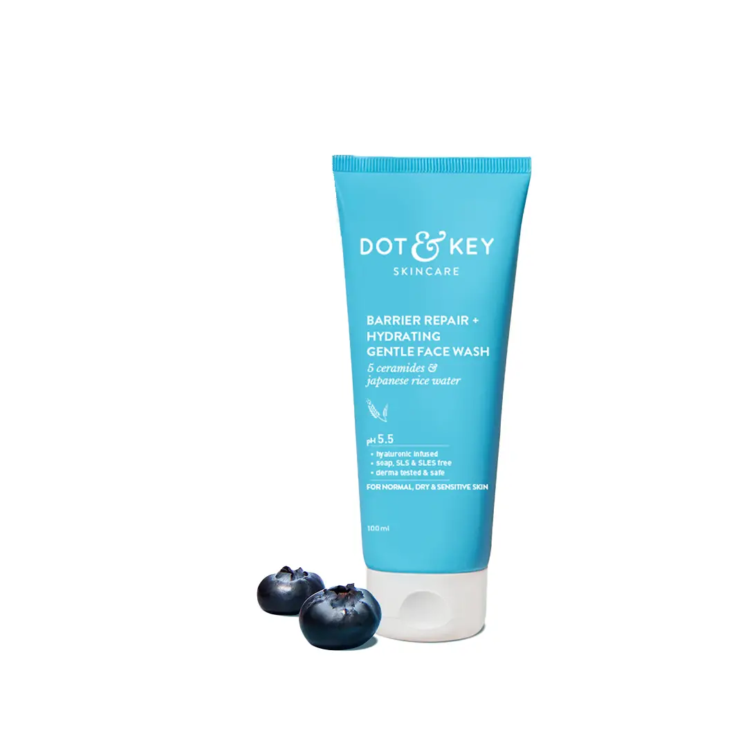 Dot & Key Barrier Repair Hydrating Gentle Face Wash with Probiotic, Hyaluronic, pH 5.5,Sulphate Free for Normal, Dry and Sensitive Skin - 100 ml
