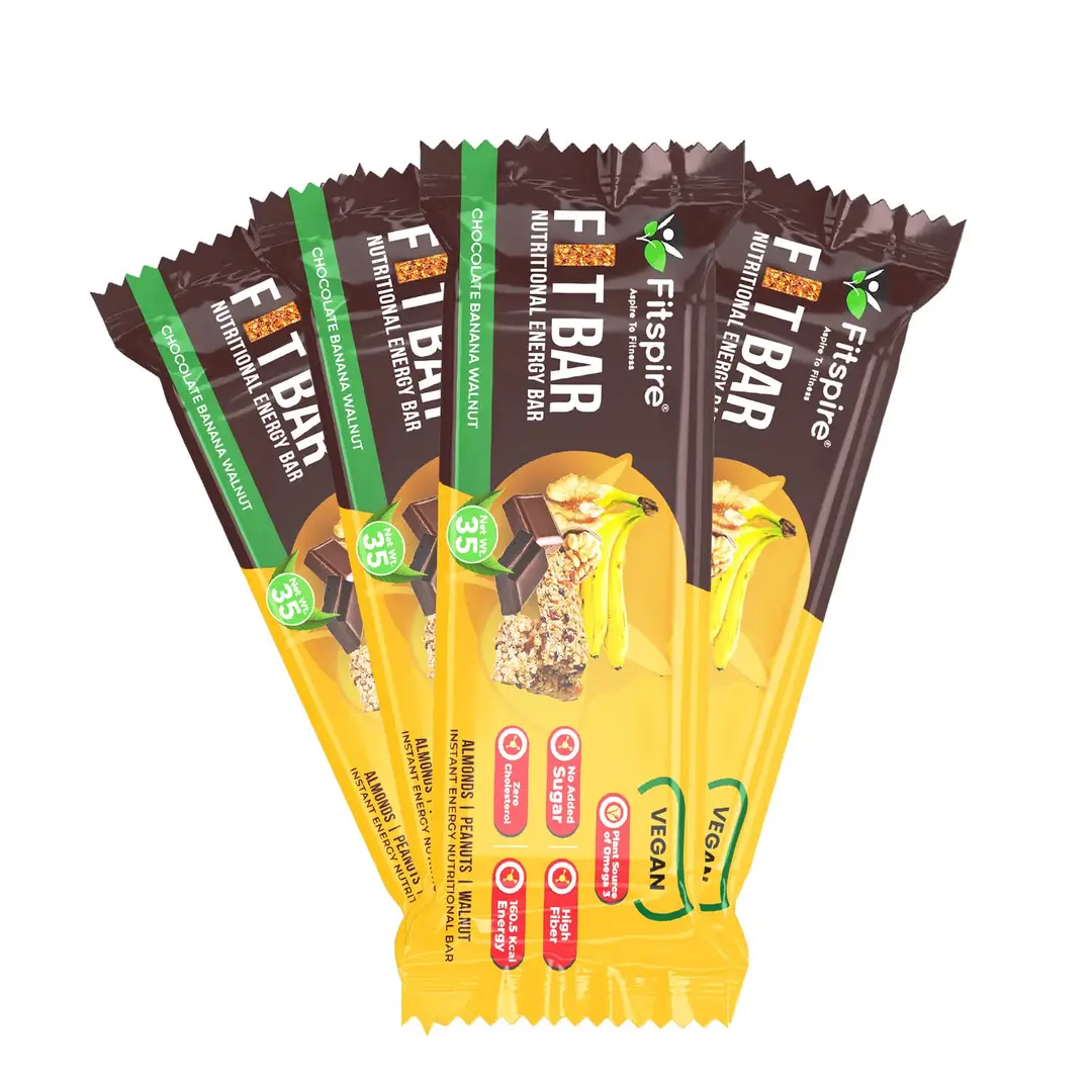 Fitspire Fit Nutritional Energy Bar with Almonds, Oats, and Millets for Healthy Diet Snack - Chocolate Banana Walnut,6 Bars