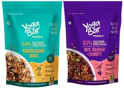 Yogabar - Wholegrain Breakfast Muesli - Dark Chocolate Cranberry - Almond + Quinoa Crunch - 400g Each icon