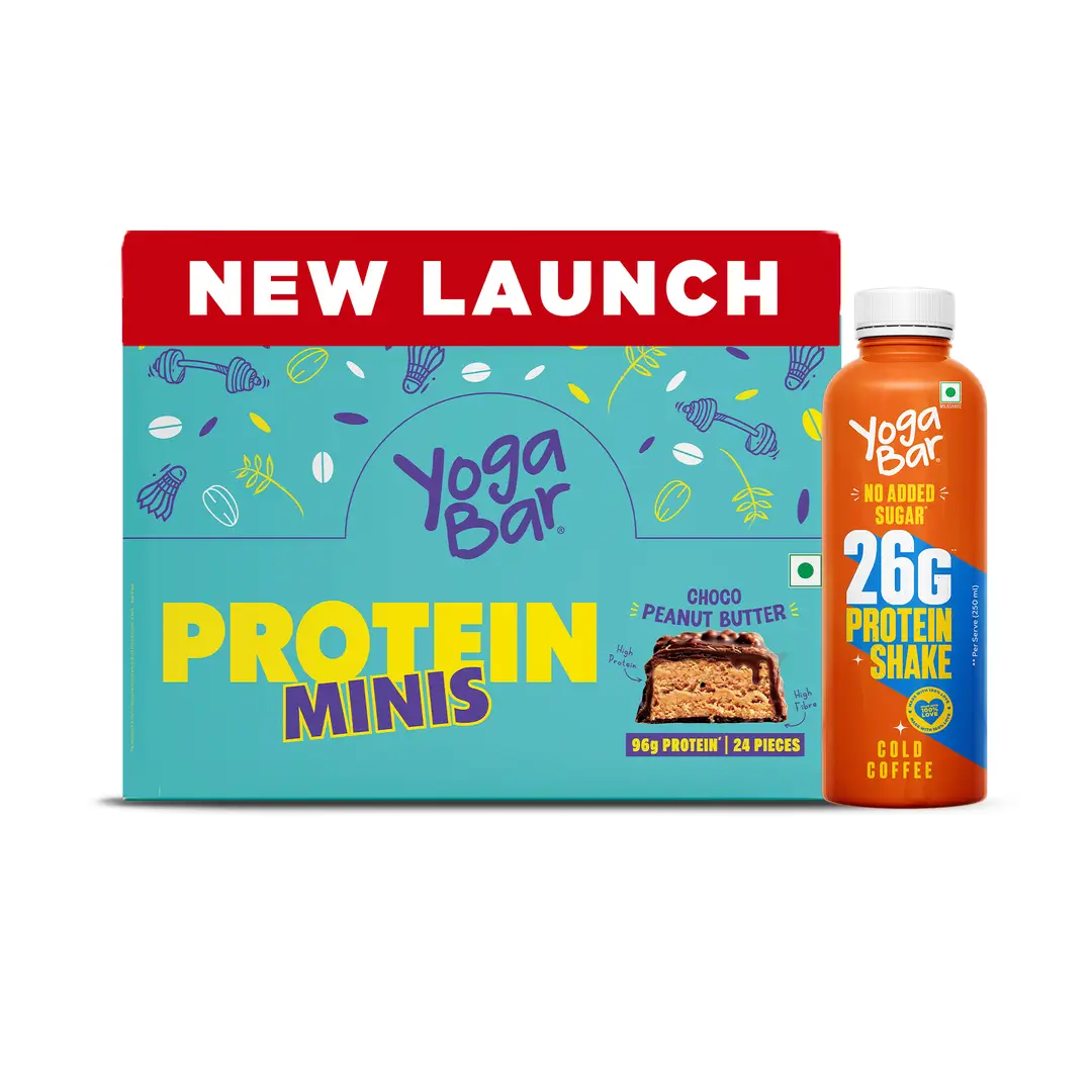 Yogabar Protein Minis Choco Peanut Butter - 24 Pieces with Free Cold Coffee Protein Shake - 250 ml - Combo Pack