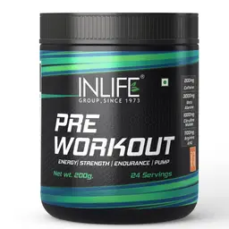 INLIFE - Pre-Workout Supplement 200mg Caffeine, 1000mg Citrulline, 1100mg Arginine AAKG, 3000mg B-Alanine, Creatine, Taurine, Betaine Anhydrous Pre Workout Formula Men & Women 200g (24 Servings, Orange) icon