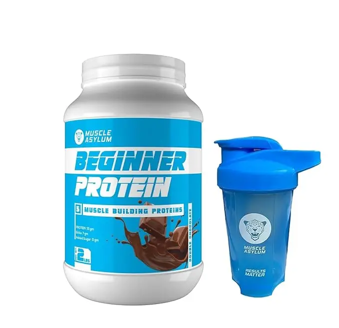 Muscle Asylum Beginner Protein Blend with 15g Protein for Muscle Building - Kulfi with Shaker,2.2 lb