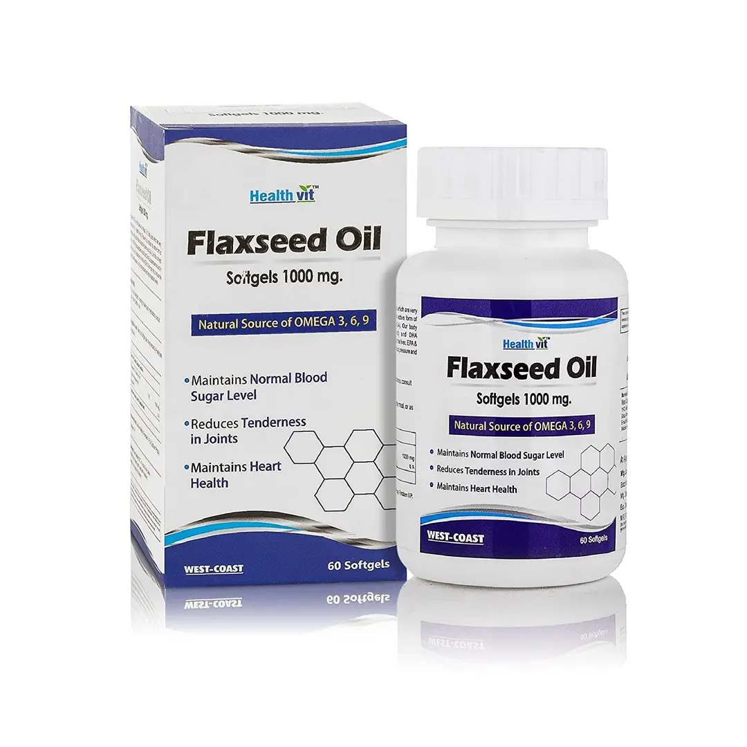 HealthVit - Flaxseed Oil Softgels 1000 mg - For Natural Source of Omega 3, 6, 9 - 60 Softgels - Pack of 1 (60 Softgels)